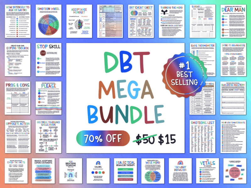 Ultimate DBT Skills Toolkit: Mega Bundle of Therapy Worksheets, CounsellingResources, and Mental Health Printables,DBT Workbook, Flash Cards